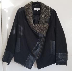 Badgley Mischka Tweed Collar Vegan Leather Jacket